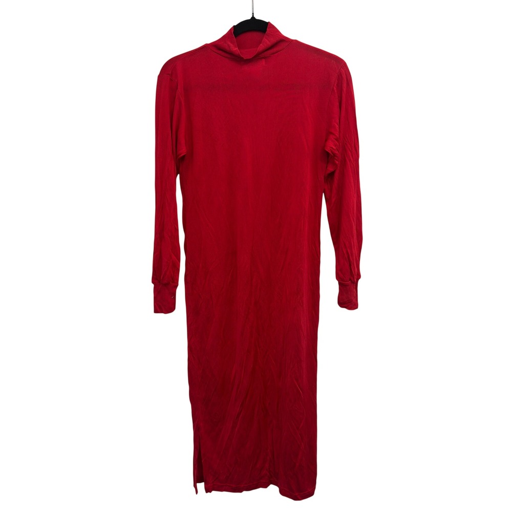 WinterSilks 100% Silk Midi Slip Underliner Turtleneck Long Sleeve Red XS Vintage